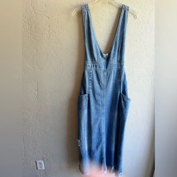 EE some denim maxi distressed overall dress LG boho casual retro pockets street - Picture 3 of 9